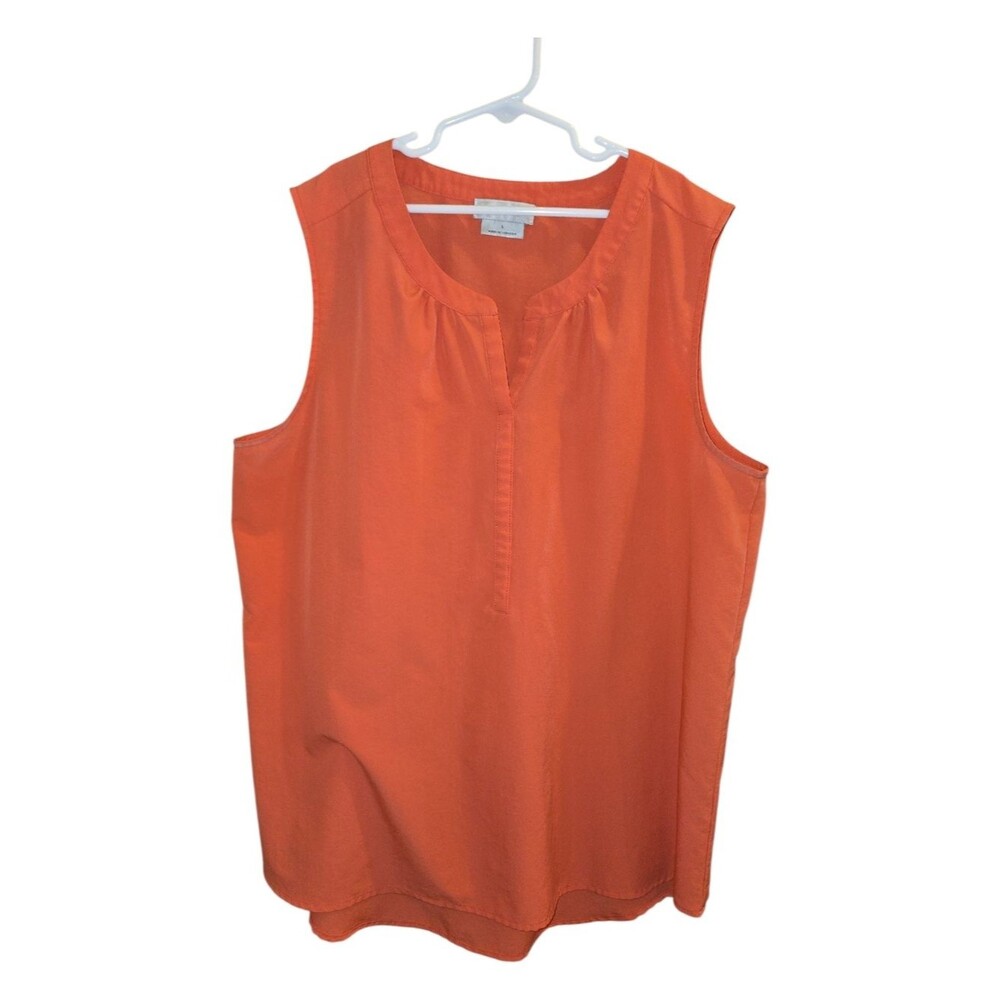 Van Heusen L Orange Sleeveless Split-Neck Blouse Shirt Top Camisole Layer Summer